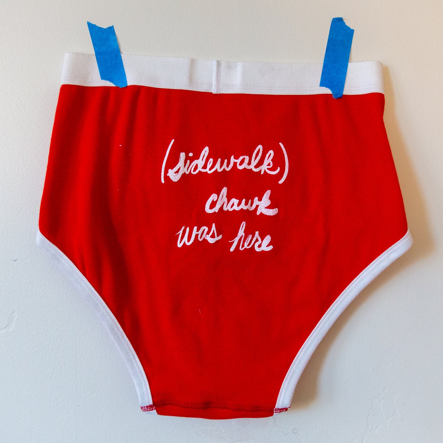 "(sidewalk) chawk was here" BRIEFS, red